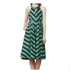 Anthropologie Girls From Savoy Emerald  Green Chevron Swing Halter Dress‎ Size 2